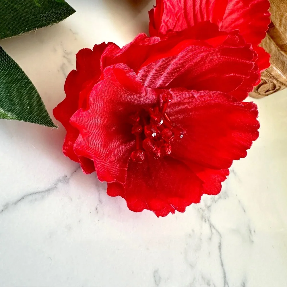 2/$30🌵 Large Red Camellia Flower Earrings Garden Statement Flamenco Gift NEW